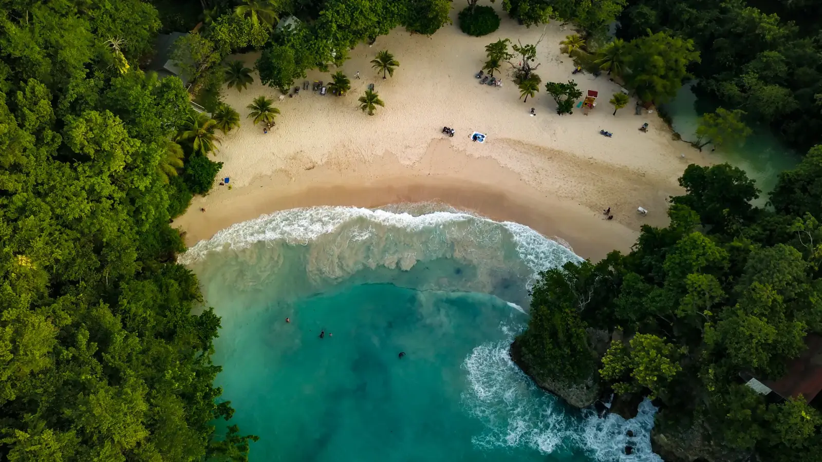 Aerial view of a tropical beach cove