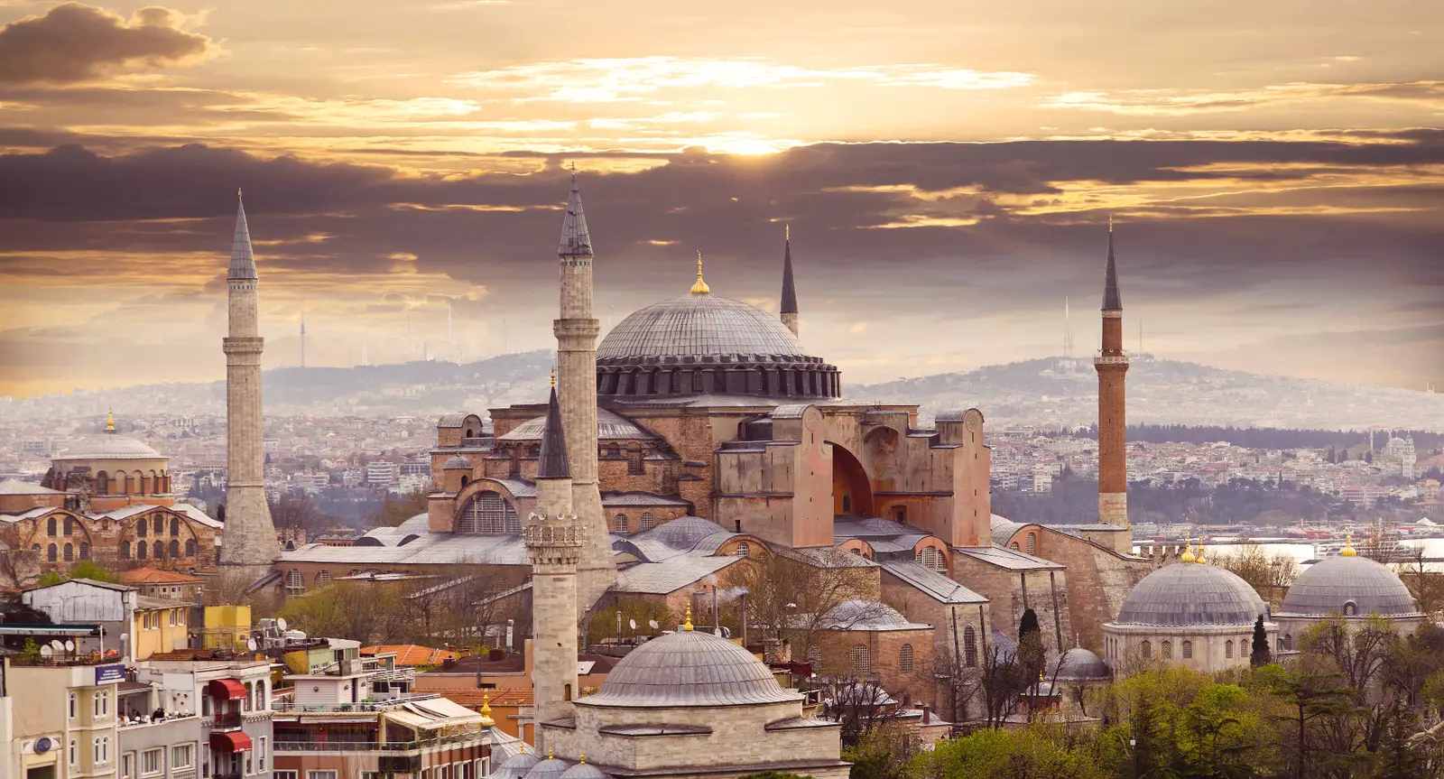 Hagia Sophia at sunset over Istanbul